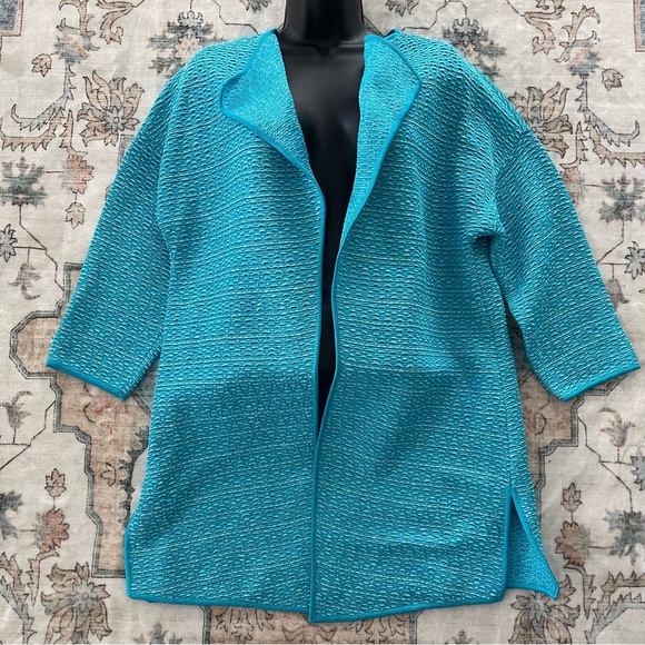 St. John Turquoise Knit Open Front Cardigan - Picture 2 of 7